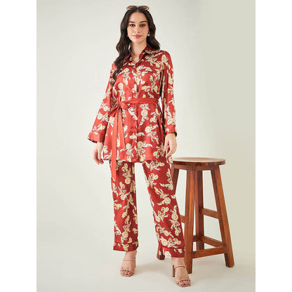First Resort by Ramola Bachchan Red Baroque Print Shirt with Belt and Pant (Set of 3)