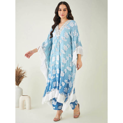 First Resort by Ramola Bachchan Blue Ombre Mid Length Kaftan Fringe Detail & Pant (Set of 2)