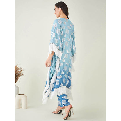 First Resort by Ramola Bachchan Blue Ombre Mid Length Kaftan Fringe Detail & Pant (Set of 2)