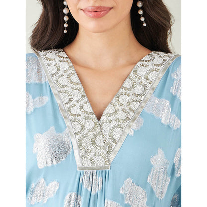 First Resort by Ramola Bachchan Blue Ombre Mid Length Kaftan Fringe Detail & Pant (Set of 2)