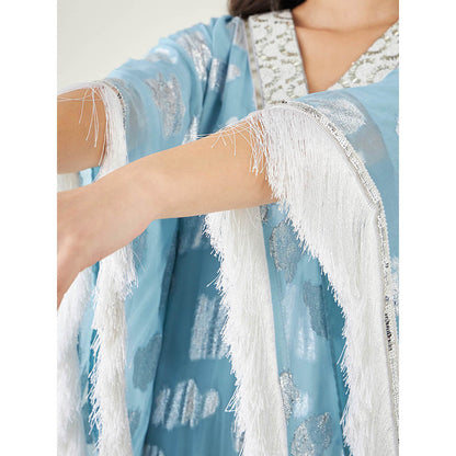 First Resort by Ramola Bachchan Blue Ombre Mid Length Kaftan Fringe Detail & Pant (Set of 2)