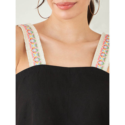 First Resort by Ramola Bachchan Black Linen Crop Top with Straight Pant (Set of 2)