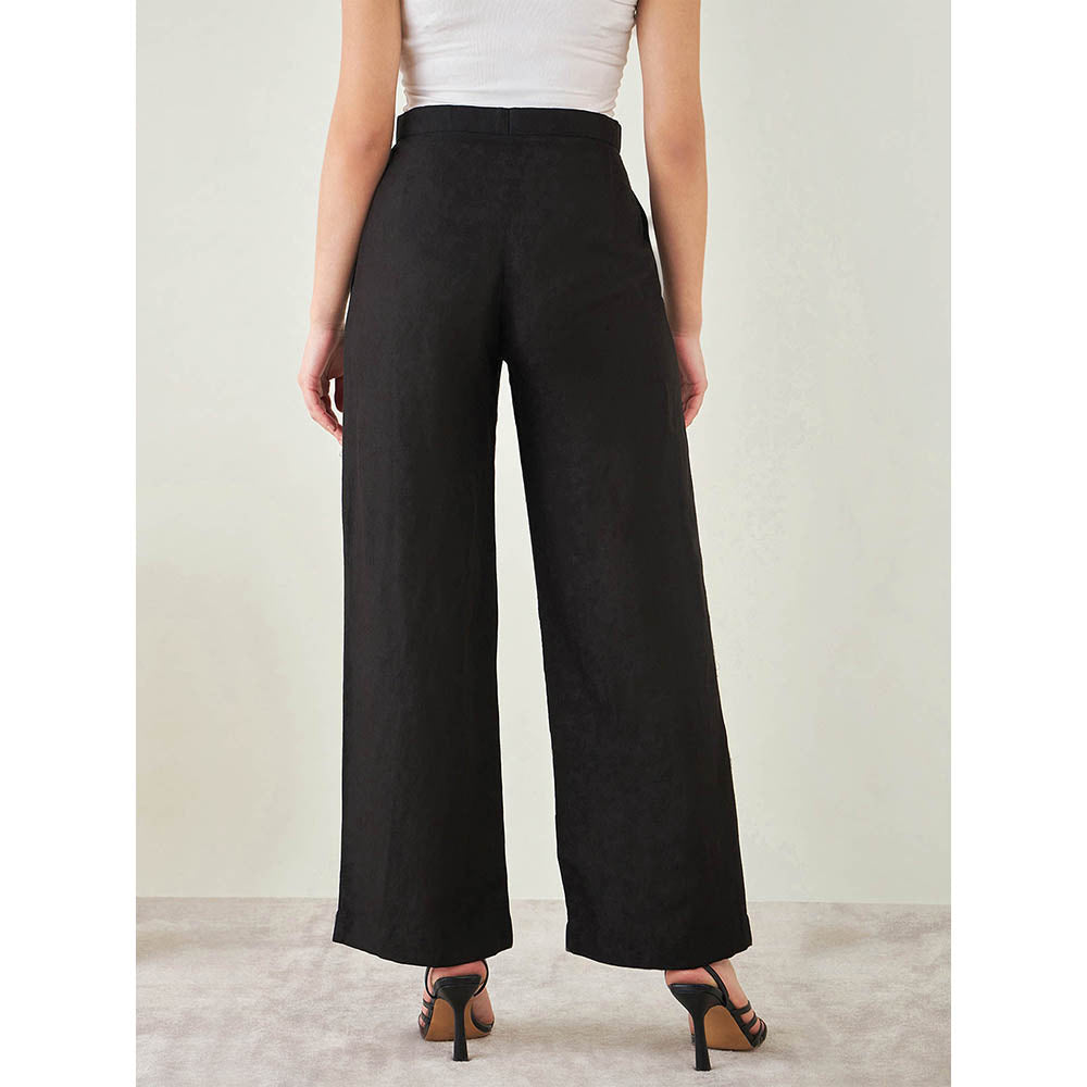 First Resort by Ramola Bachchan Black Linen Crop Top with Straight Pant (Set of 2)