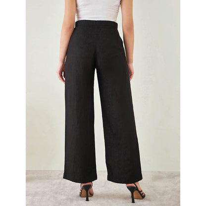 First Resort by Ramola Bachchan Black Linen Crop Top with Straight Pant (Set of 2)
