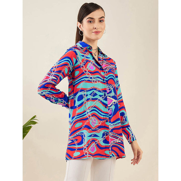 First Resort by Ramola Bachchan Blue and Red Marine Wave Print Shirt