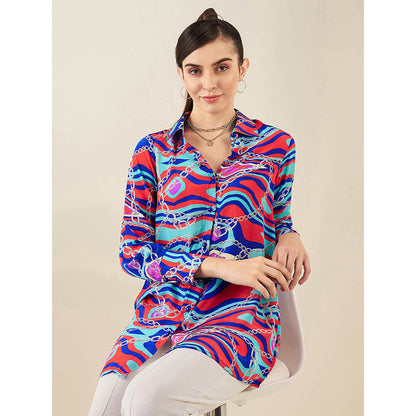 First Resort by Ramola Bachchan Blue and Red Marine Wave Print Shirt