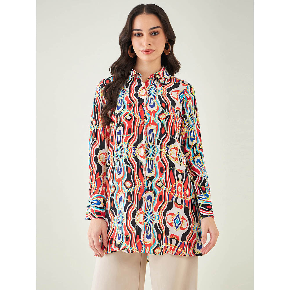 First Resort by Ramola Bachchan Black and Red Marine Wave Print Shirt