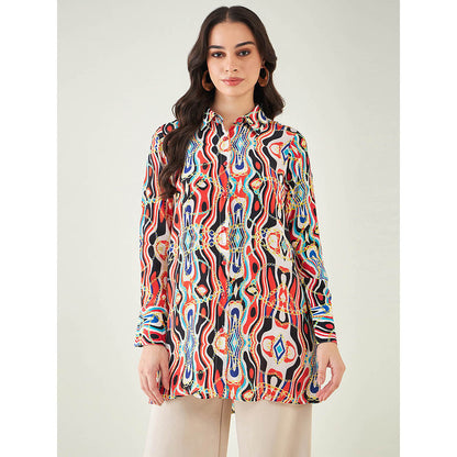 First Resort by Ramola Bachchan Black and Red Marine Wave Print Shirt