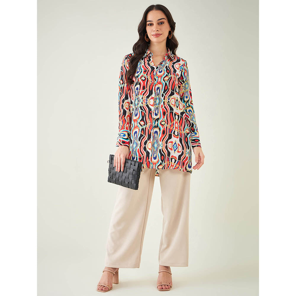 First Resort by Ramola Bachchan Black and Red Marine Wave Print Shirt