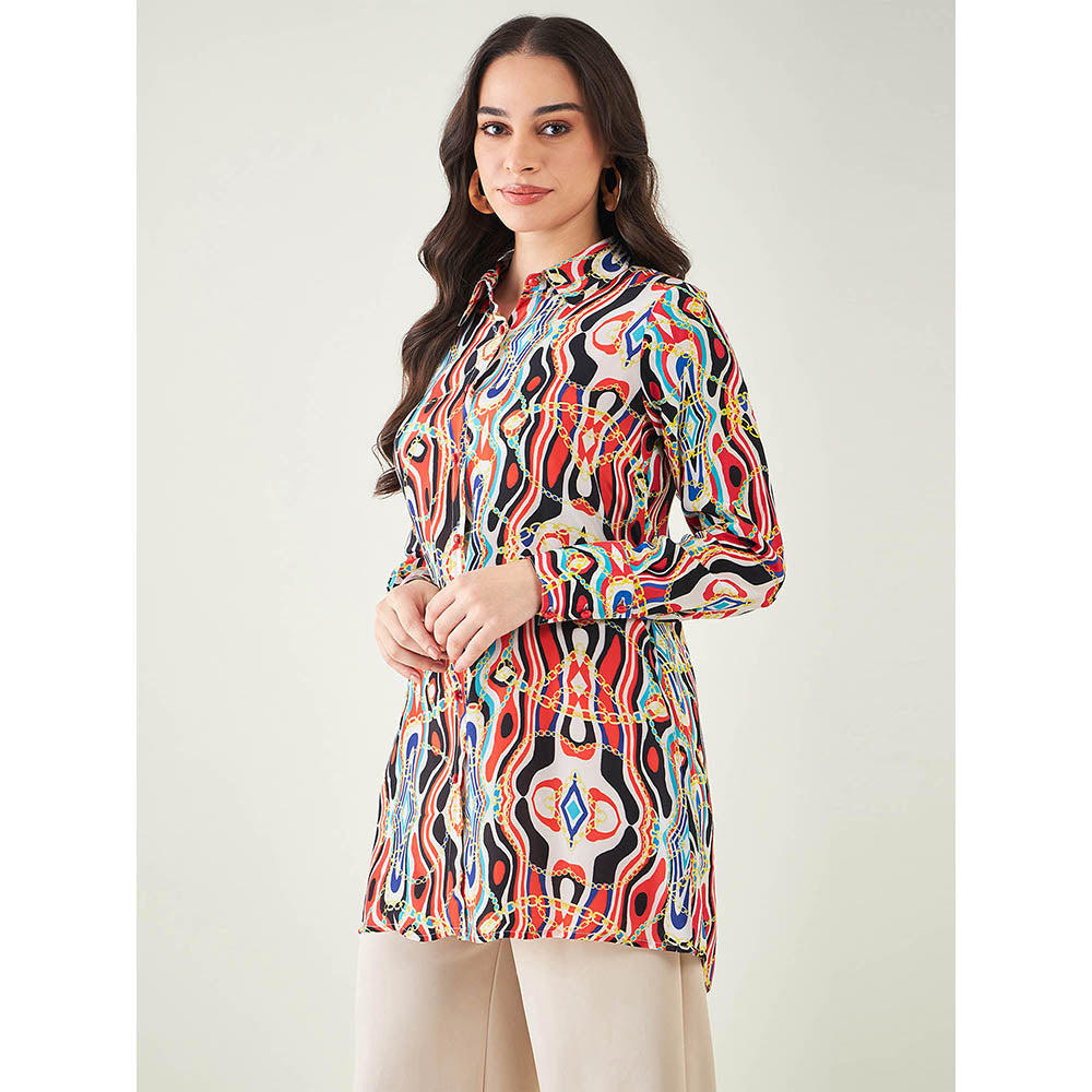 First Resort by Ramola Bachchan Black and Red Marine Wave Print Shirt
