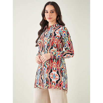 First Resort by Ramola Bachchan Black and Red Marine Wave Print Shirt