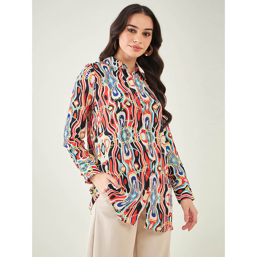 First Resort by Ramola Bachchan Black and Red Marine Wave Print Shirt