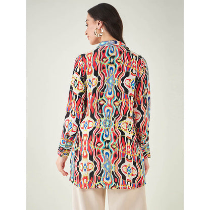 First Resort by Ramola Bachchan Black and Red Marine Wave Print Shirt