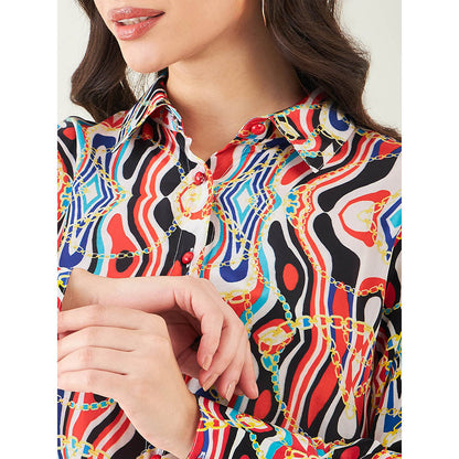 First Resort by Ramola Bachchan Black and Red Marine Wave Print Shirt