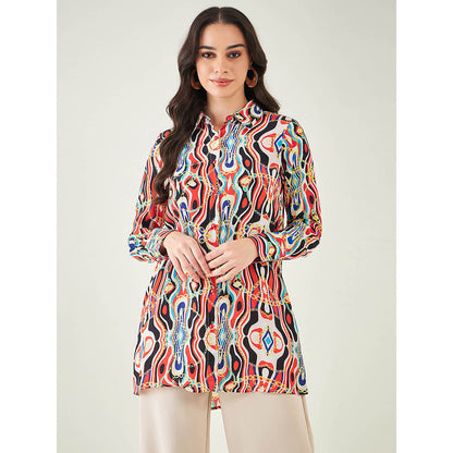 First Resort by Ramola Bachchan Black and Red Marine Wave Print Shirt