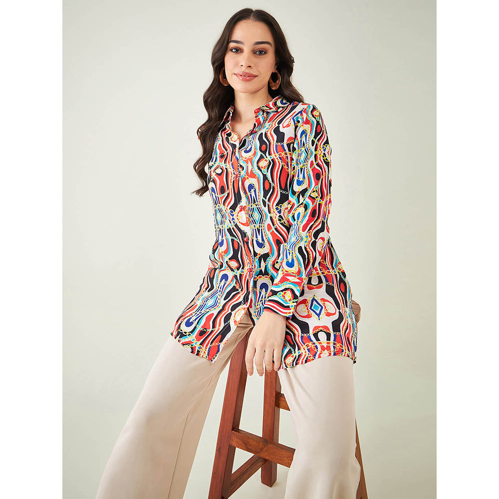 First Resort by Ramola Bachchan Black and Red Marine Wave Print Shirt