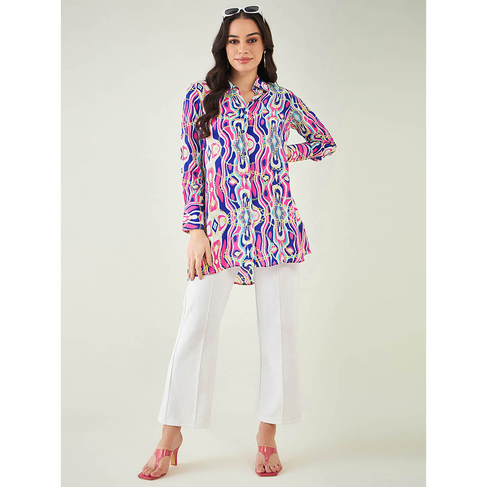First Resort by Ramola Bachchan Blue and Pink Marine Wave Print Shirt