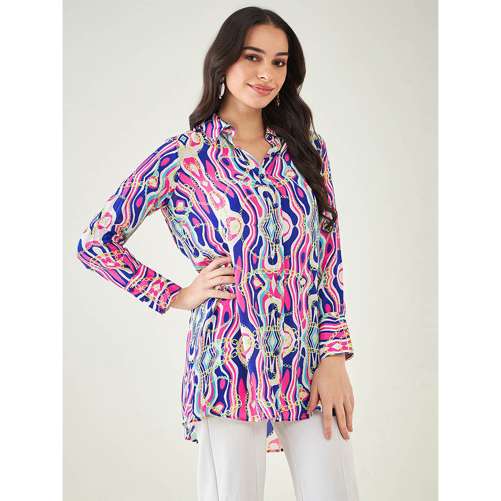 First Resort by Ramola Bachchan Blue and Pink Marine Wave Print Shirt