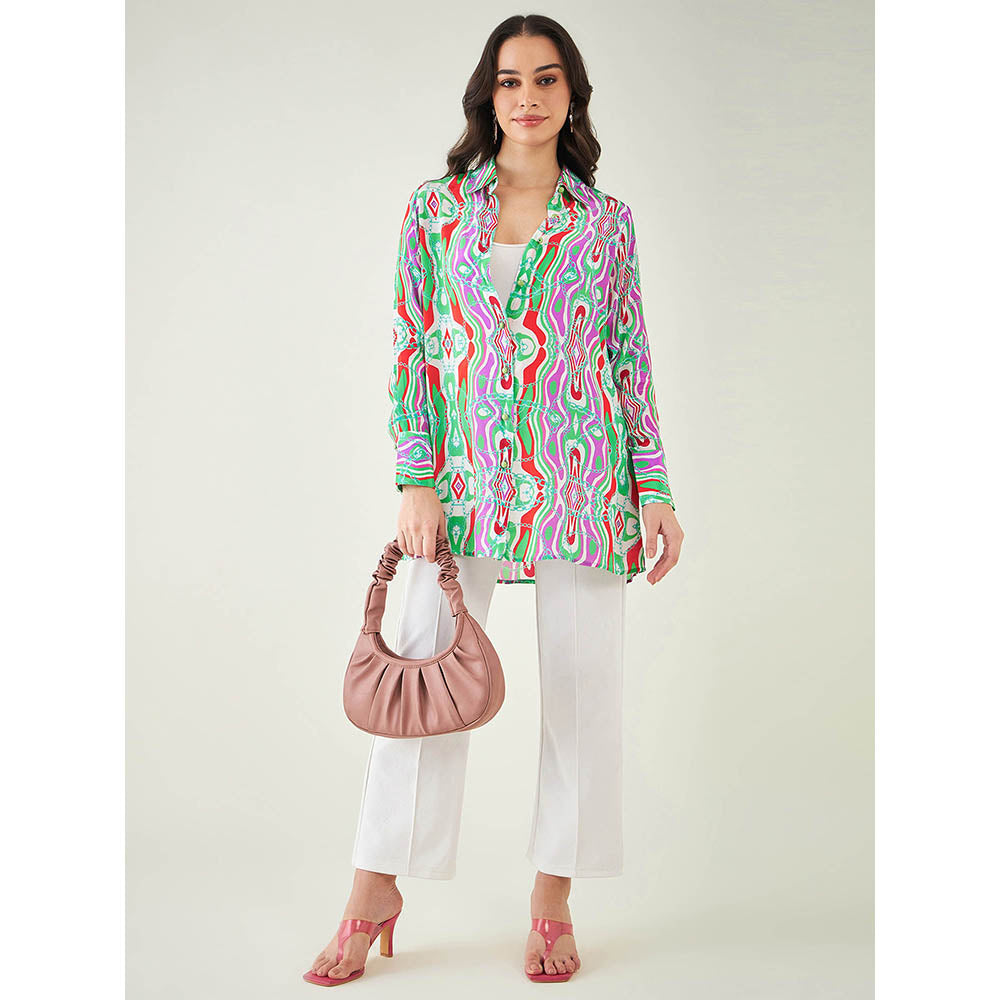 First Resort by Ramola Bachchan Green and Orange Marine Wave Print Shirt
