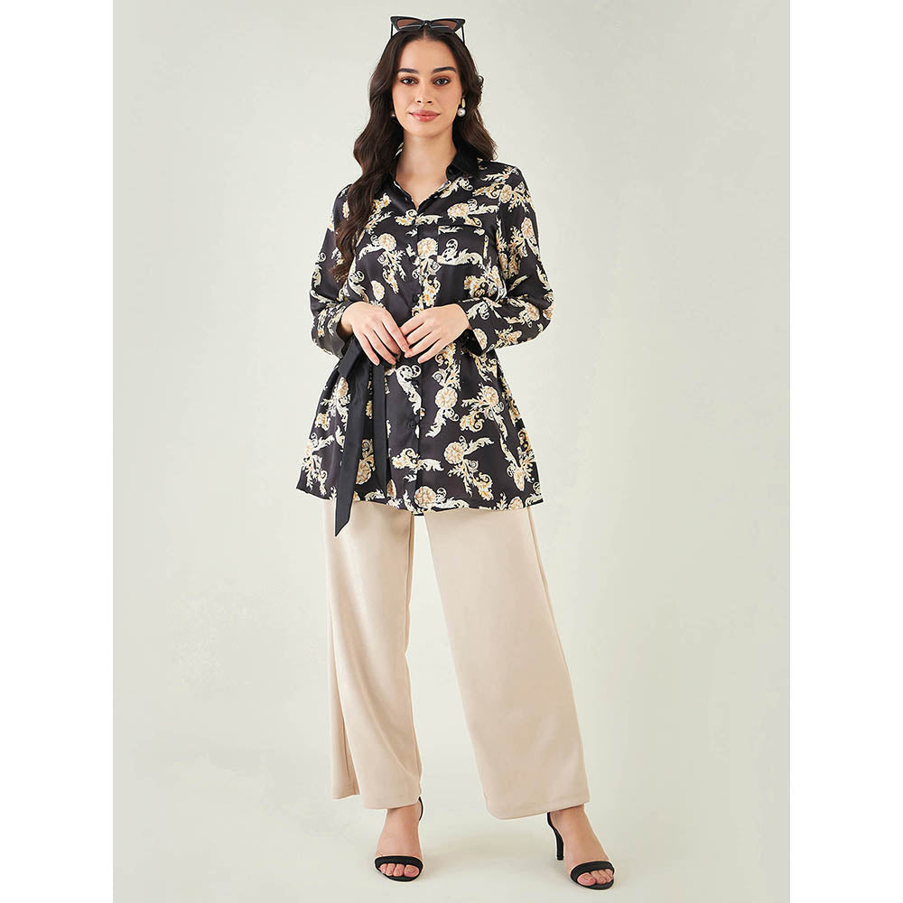 First Resort by Ramola Bachchan Black Baroque Print Shirt with Belt (Set of 2)