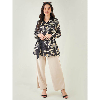 First Resort by Ramola Bachchan Black Baroque Print Shirt with Belt (Set of 2)
