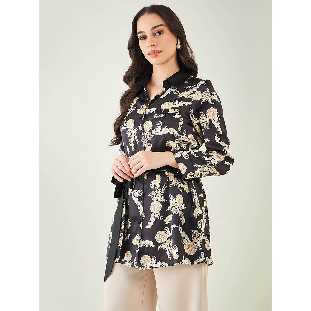First Resort by Ramola Bachchan Black Baroque Print Shirt with Belt (Set of 2)