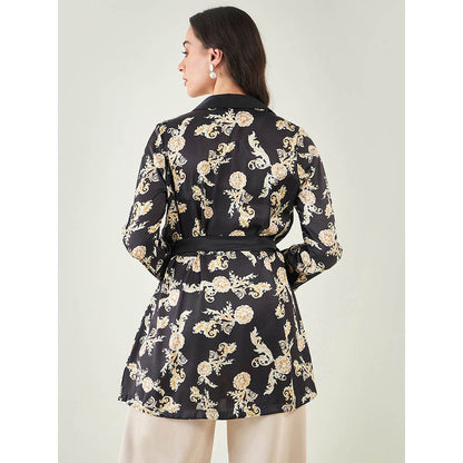 First Resort by Ramola Bachchan Black Baroque Print Shirt with Belt (Set of 2)