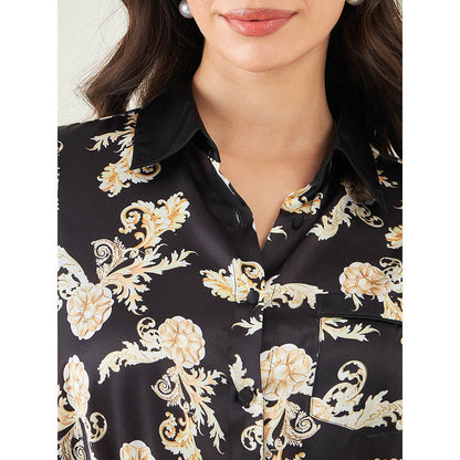 First Resort by Ramola Bachchan Black Baroque Print Shirt with Belt (Set of 2)