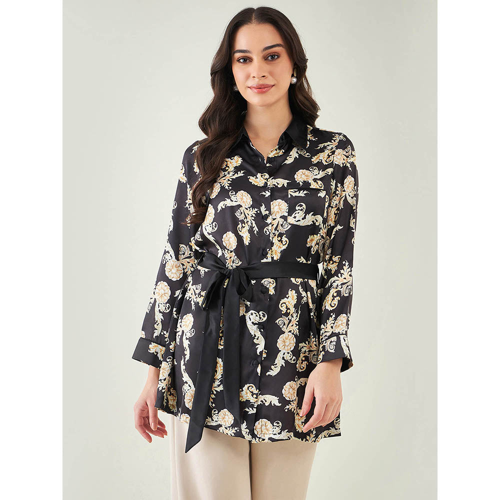 First Resort by Ramola Bachchan Black Baroque Print Shirt with Belt (Set of 2)
