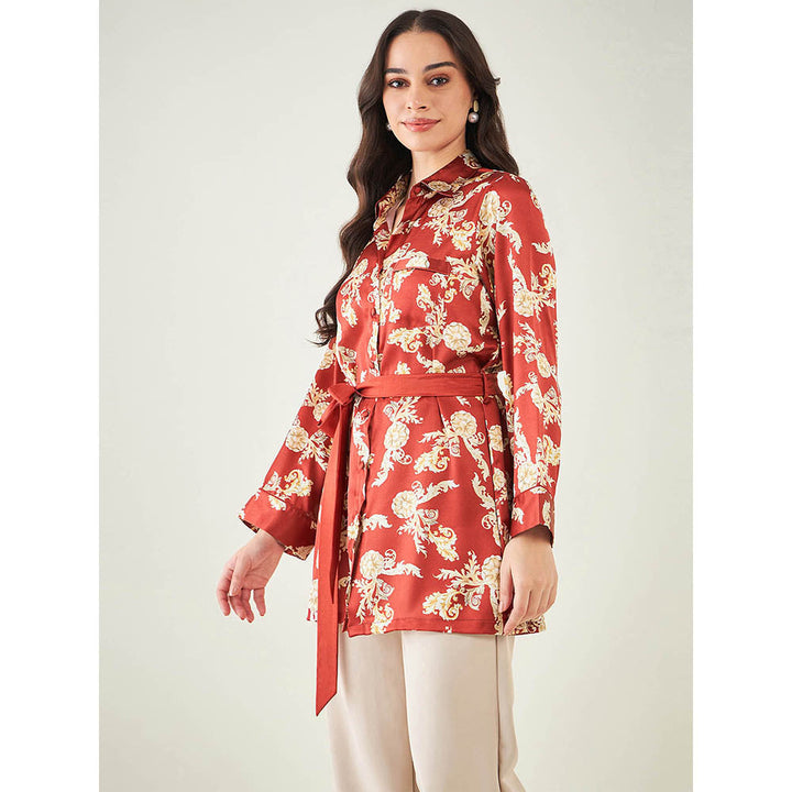 First Resort by Ramola Bachchan Red Baroque Print Shirt with Belt (Set of 2)