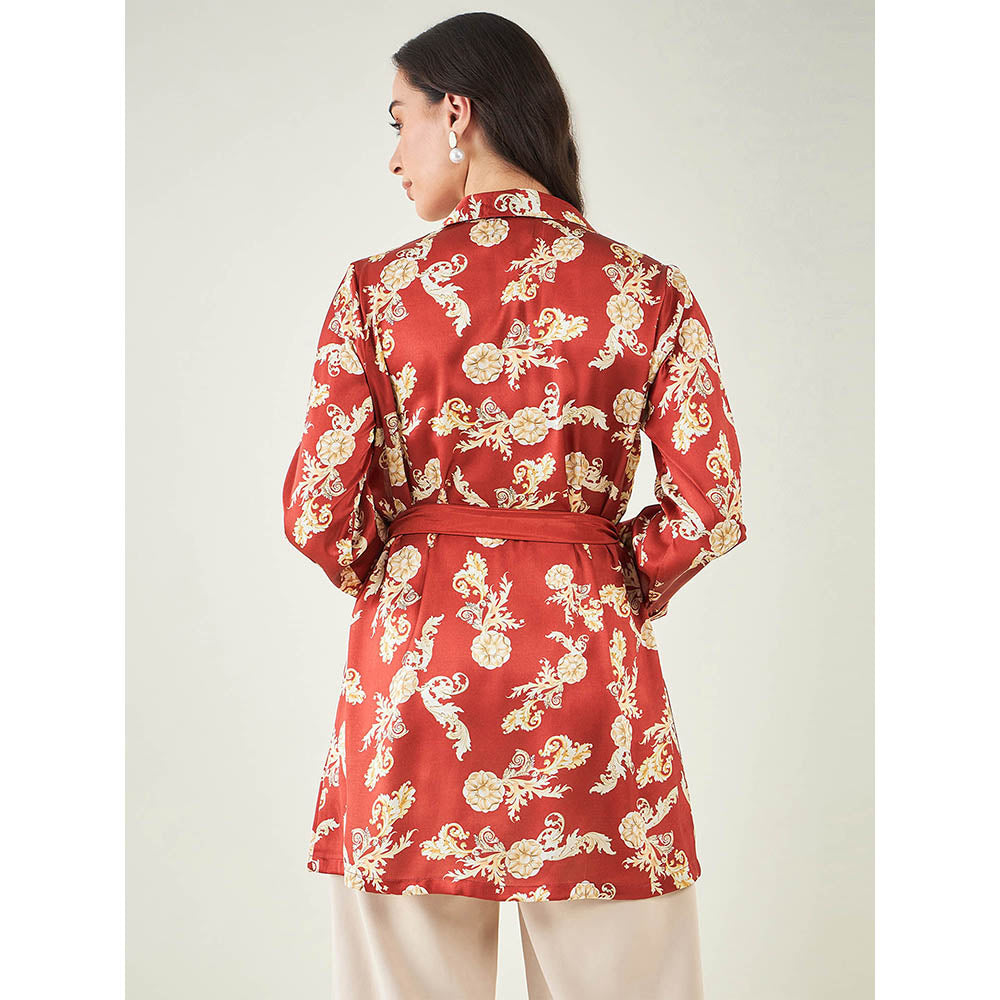 First Resort by Ramola Bachchan Red Baroque Print Shirt with Belt (Set of 2)