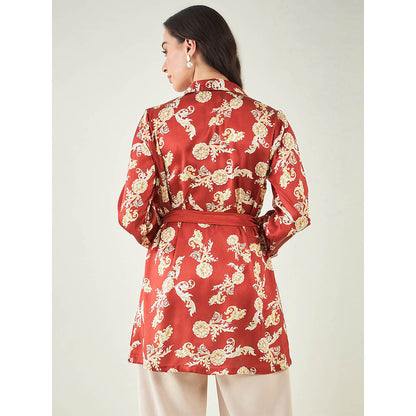 First Resort by Ramola Bachchan Red Baroque Print Shirt with Belt (Set of 2)