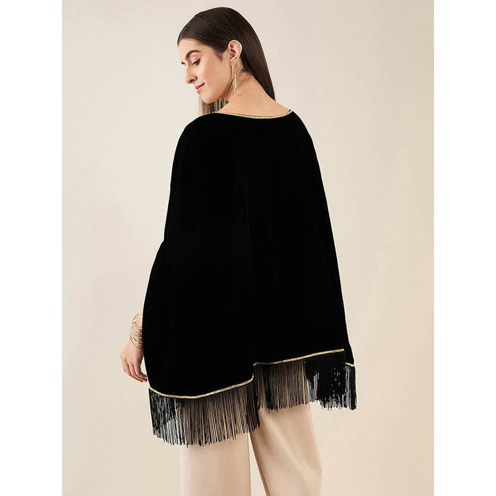 First Resort by Ramola Bachchan Black Embroidered Velvet Poncho