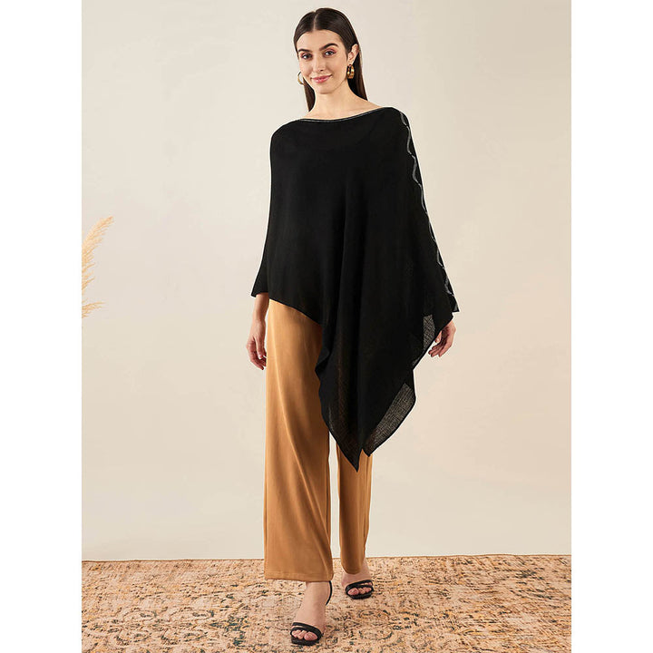 First Resort by Ramola Bachchan Black Embellished Cashmere Poncho