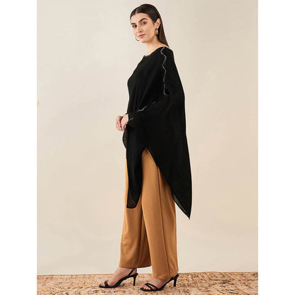 First Resort by Ramola Bachchan Black Embellished Cashmere Poncho