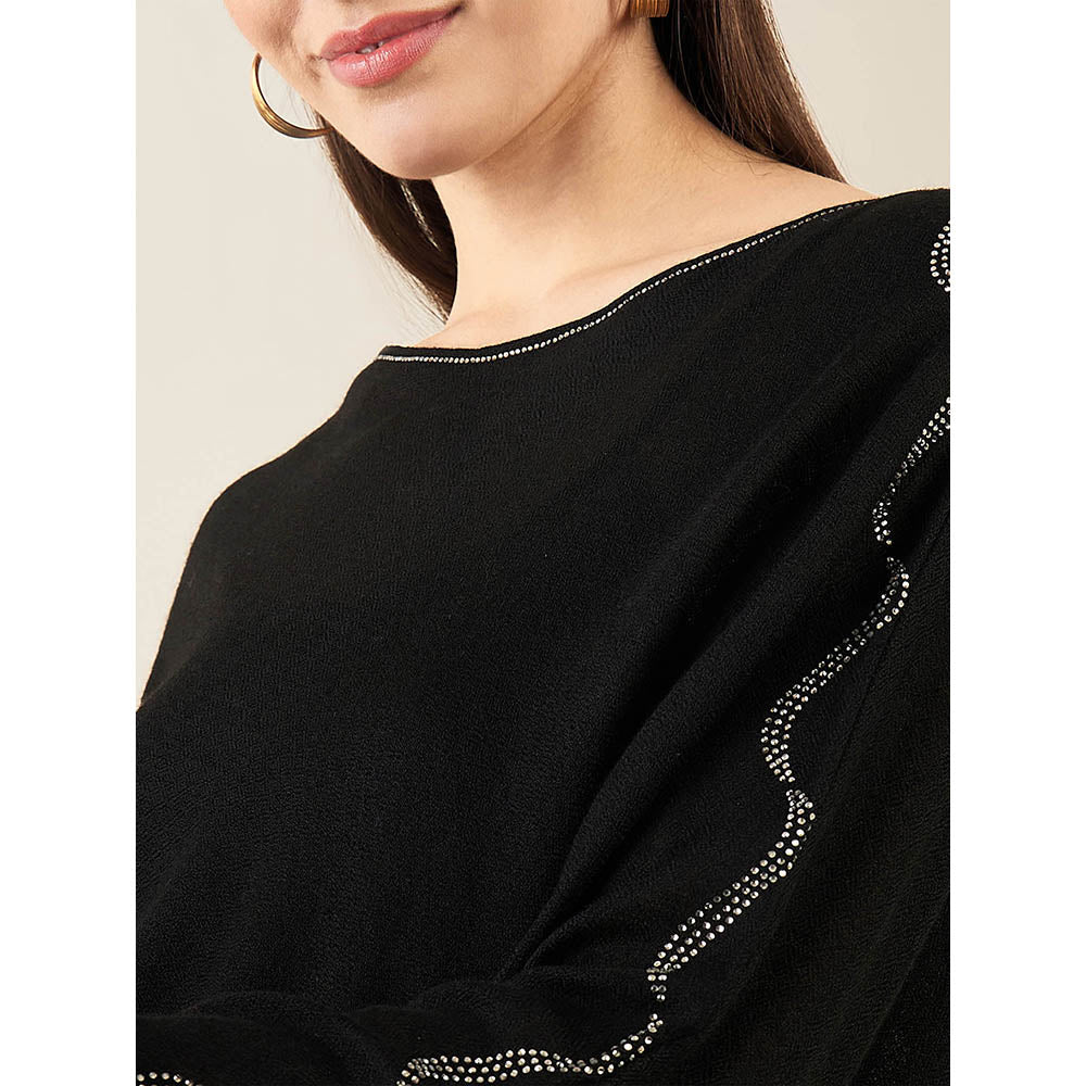 First Resort by Ramola Bachchan Black Embellished Cashmere Poncho
