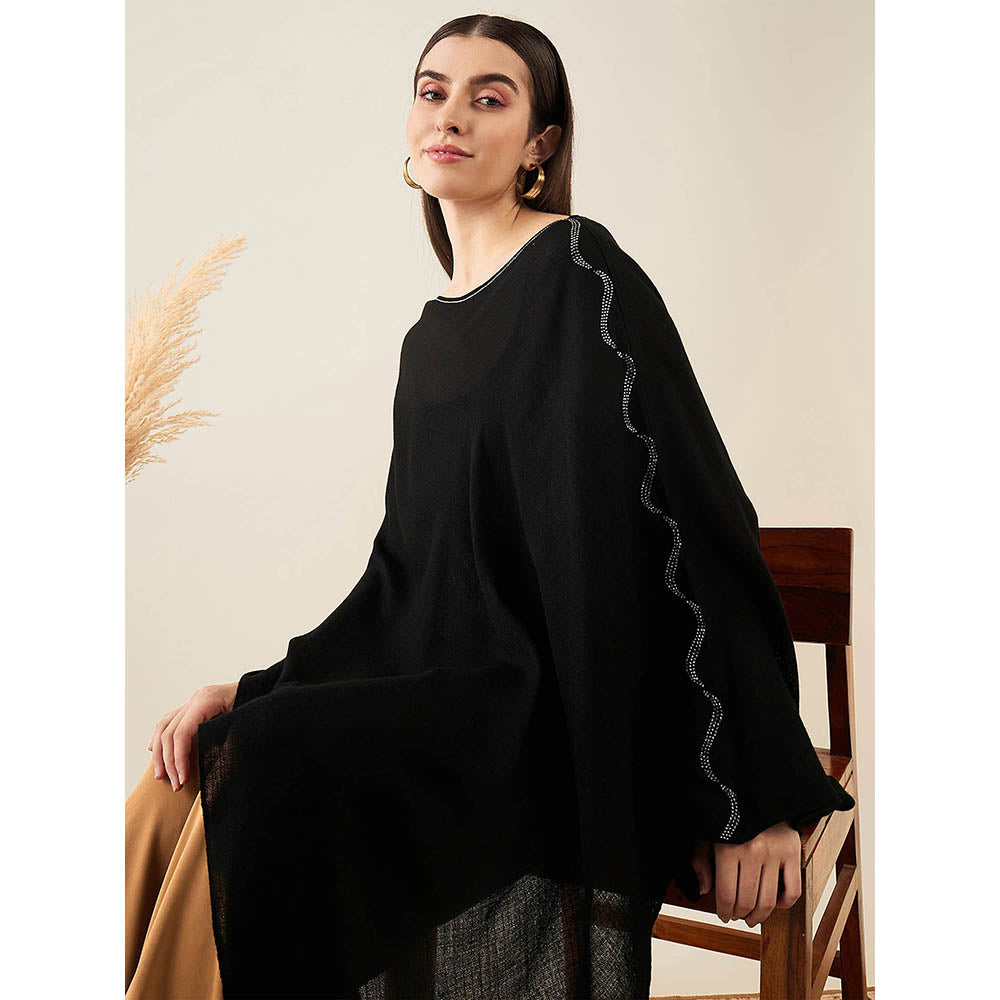 First Resort by Ramola Bachchan Black Embellished Cashmere Poncho