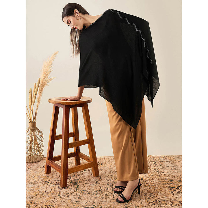 First Resort by Ramola Bachchan Black Embellished Cashmere Poncho