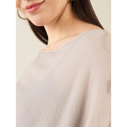 First Resort by Ramola Bachchan Beige Ombre Embellished Cashmere Poncho