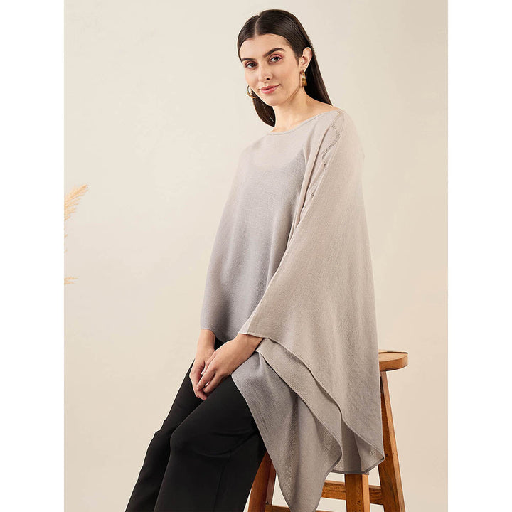 First Resort by Ramola Bachchan Beige Ombre Embellished Cashmere Poncho