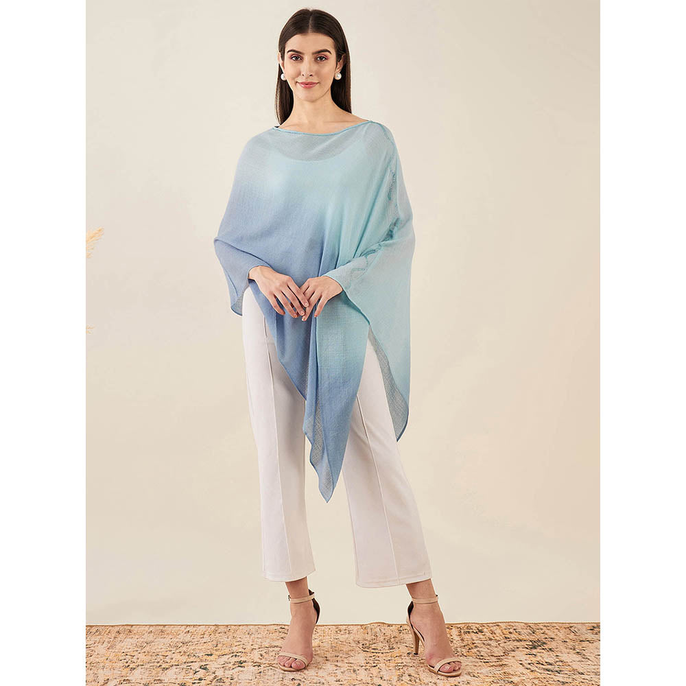 First Resort by Ramola Bachchan Blue Ombre Embellished Cashmere Poncho