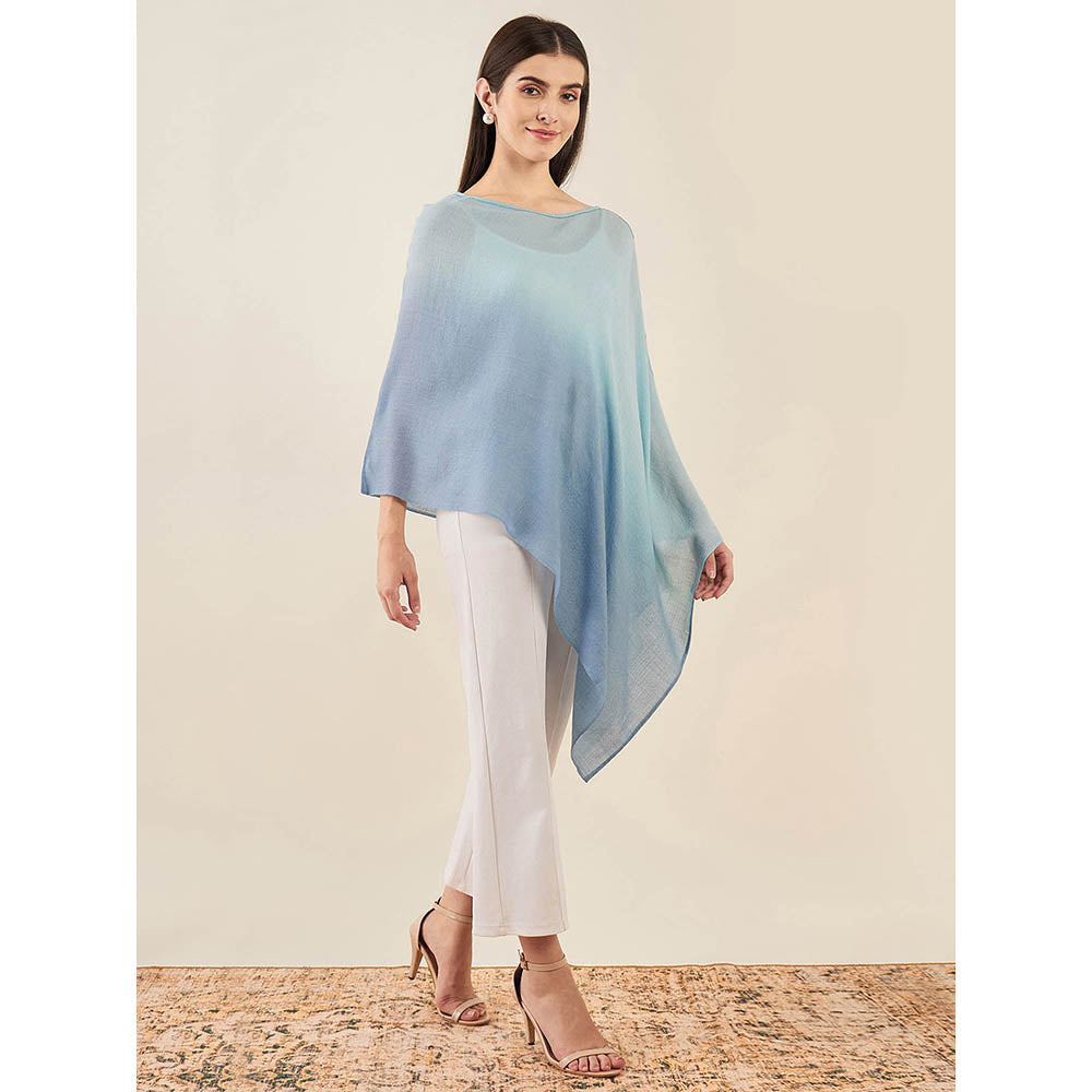 First Resort by Ramola Bachchan Blue Ombre Embellished Cashmere Poncho