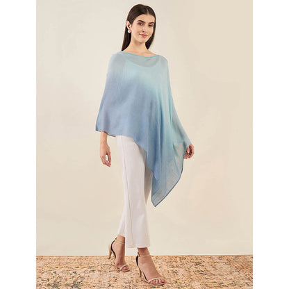 First Resort by Ramola Bachchan Blue Ombre Embellished Cashmere Poncho