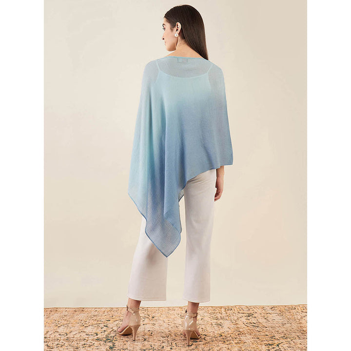 First Resort by Ramola Bachchan Blue Ombre Embellished Cashmere Poncho