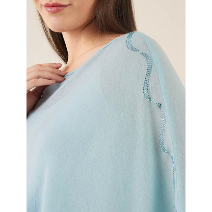 First Resort by Ramola Bachchan Blue Ombre Embellished Cashmere Poncho