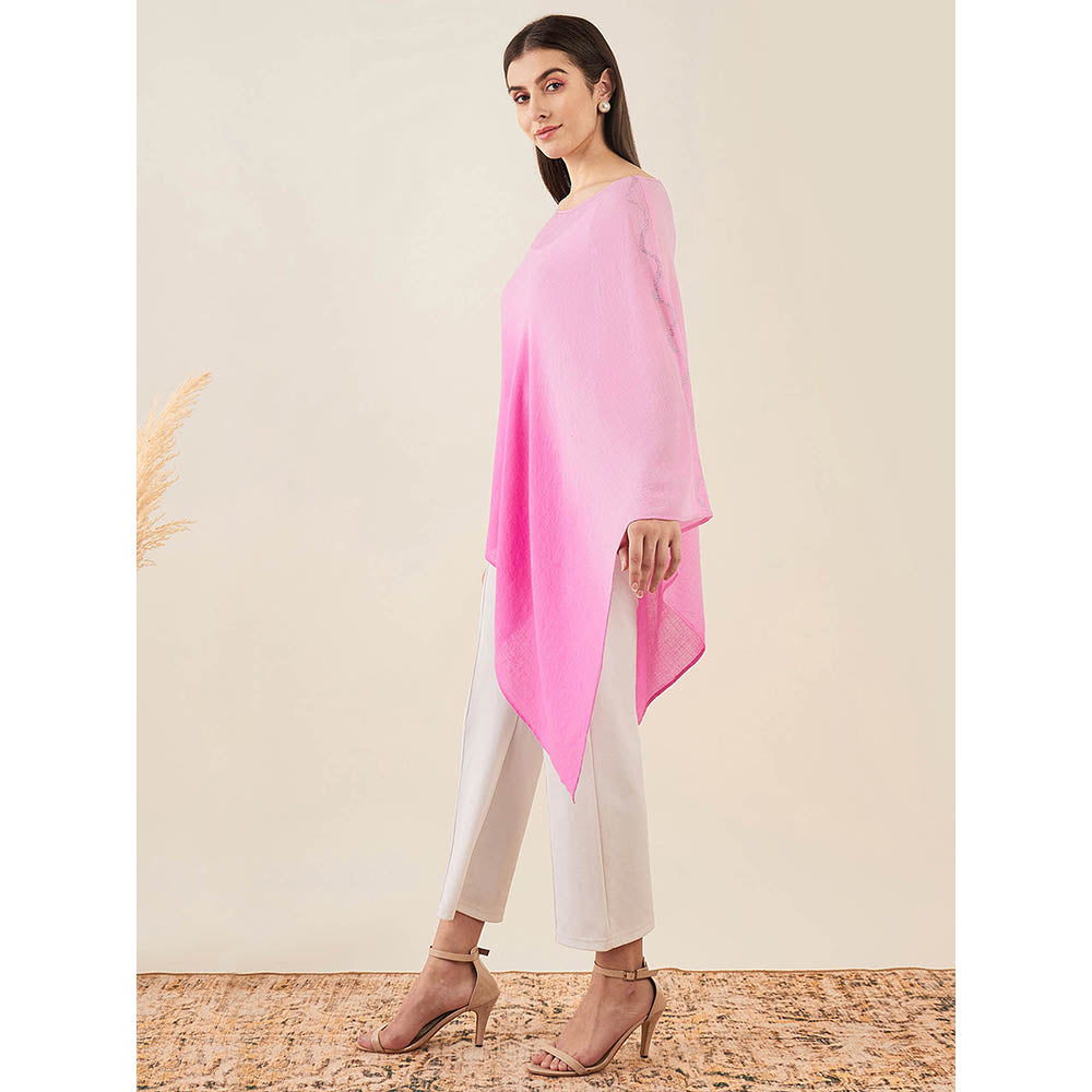 First Resort by Ramola Bachchan Candy Pink Ombre Embellished Cashmere Poncho