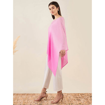 First Resort by Ramola Bachchan Candy Pink Ombre Embellished Cashmere Poncho