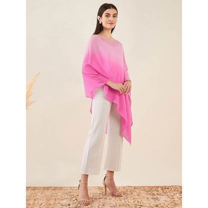 First Resort by Ramola Bachchan Candy Pink Ombre Embellished Cashmere Poncho