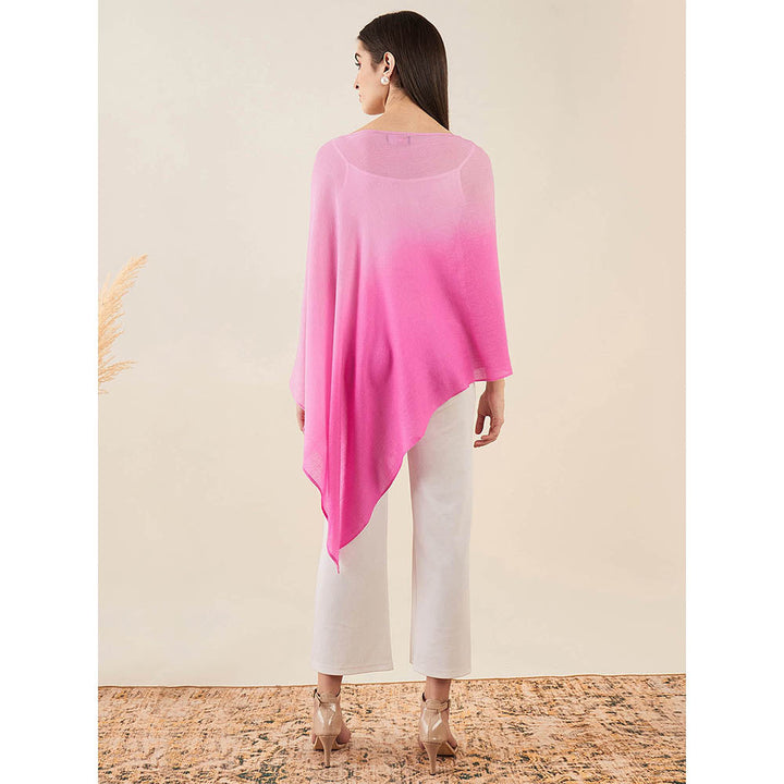 First Resort by Ramola Bachchan Candy Pink Ombre Embellished Cashmere Poncho