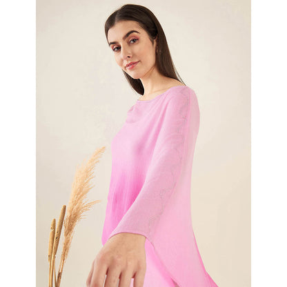 First Resort by Ramola Bachchan Candy Pink Ombre Embellished Cashmere Poncho